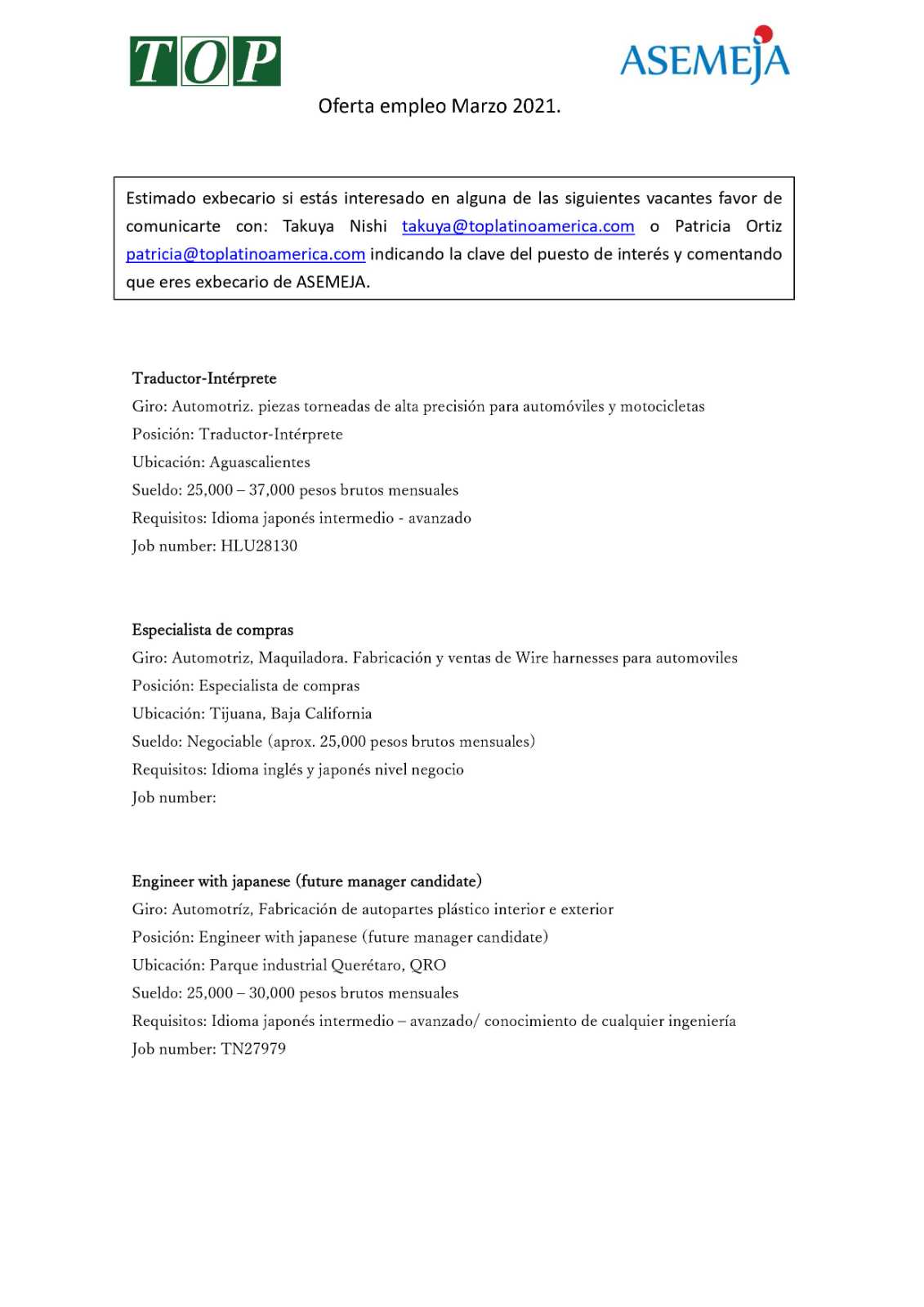 Oferta de Empleo Marzo 2021