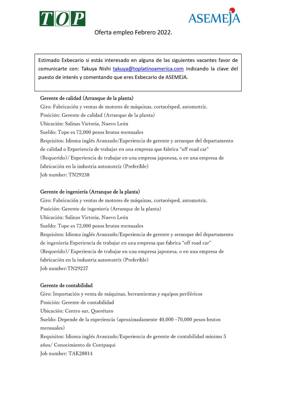 Oferta de Empleo Febrero 2022