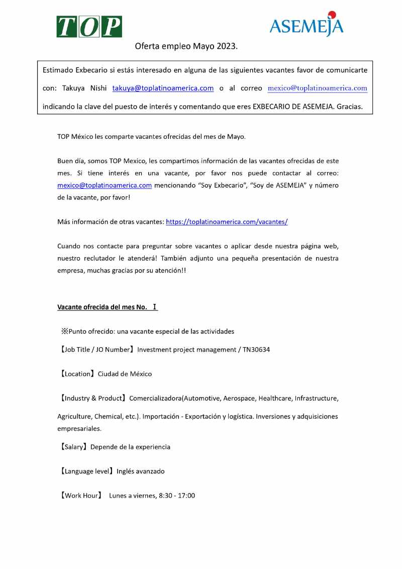 Oferta de Empleo de Mayo 2023